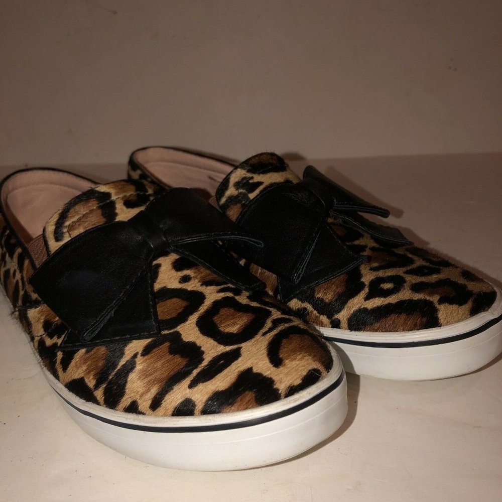 Kate Spade Delise Leopard Print Calf Hair Black Nappa Bow Slip On Shoe Size 7B
